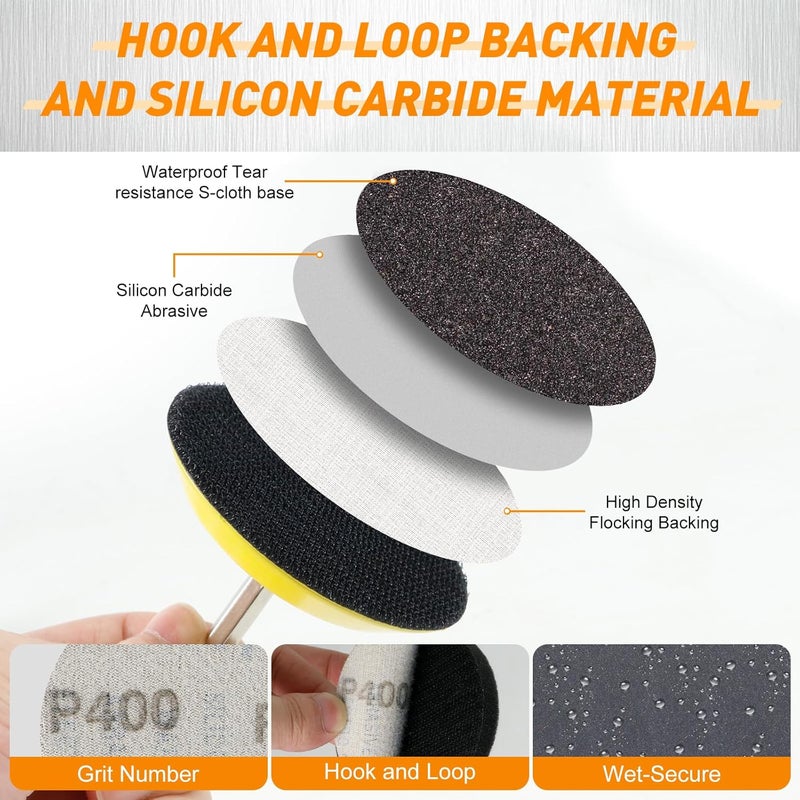 Pukamam 174 PCS 3 Inch Wet Dry Sanding Discs Grit 60 80 120 150 180 240 320 400 600 800 1000 1500 2000 3000 5000 10000 Hook and Loop for Drill Sanding Attachment - Image 4